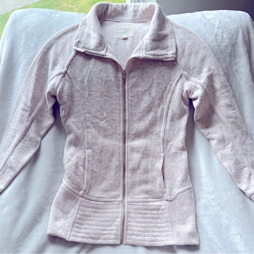 Thread & Supply Cozy Zip Jacket Cream Ribbed Hem Size XS